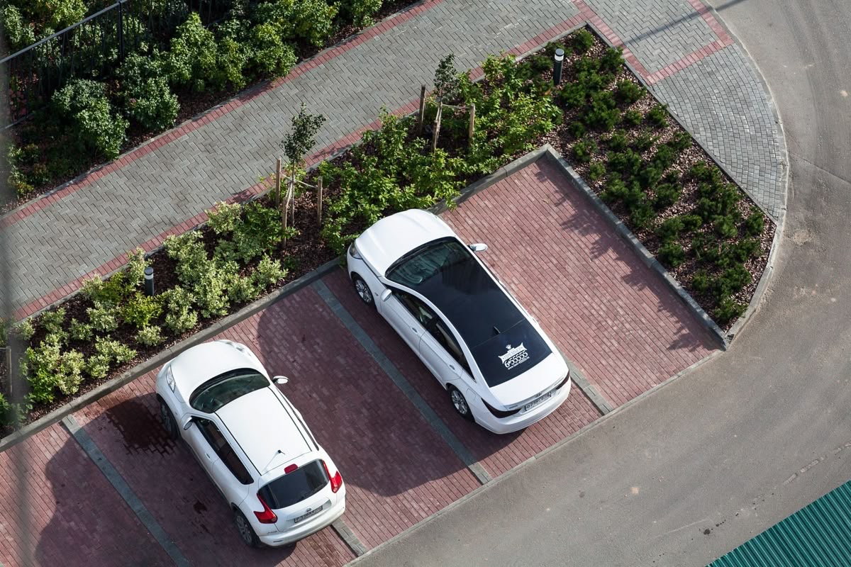 Landscaped private parking bays viewed from above